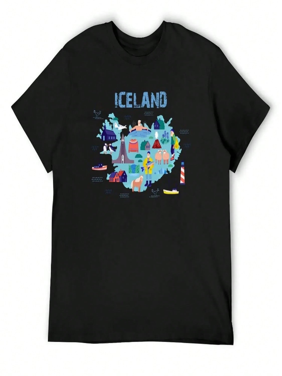 ICELAND Map T-Shirt Graphics Shirts Graphic Tee Blacks unisex Clothing S разноцветный