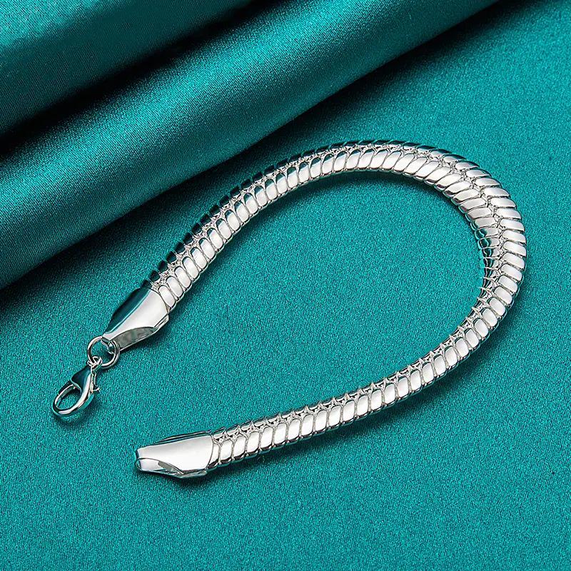 Silver 10mm Flat Snake Bracelet - Hip-Hop Style for Men