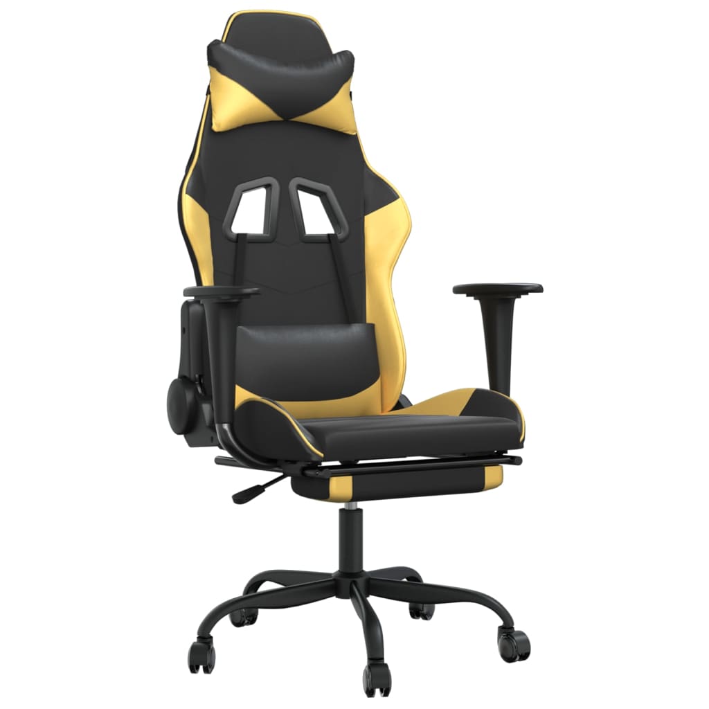 Vidaxl Gaming Armchair with Footrest, Black and Gold, Faux Leather