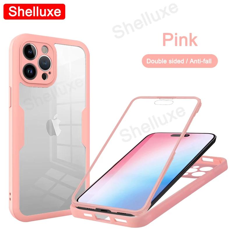 360 Full Body Front+Back Clear Case Shelluxe For iPhone 16 15 14 Plus 13 12 11 Pro Max Silicone Shockproof Double Sided Cover