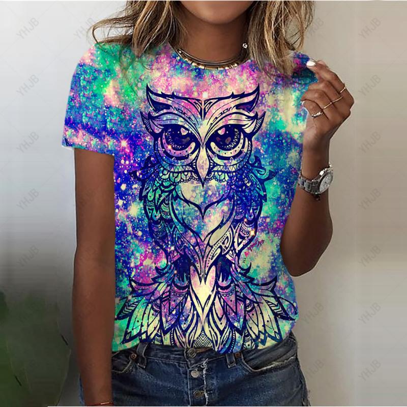 T-shirt da donna a fiori stampata in 3D con motivo gatto a maniche corte moda estiva street girocollo top t-shirt larga Harajuku