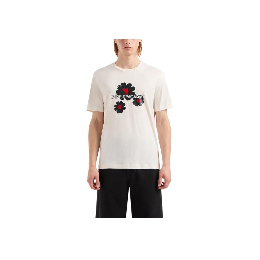 Emporio Armani Floral Letter Print Crew Neck Short Sleeve T-Shirt Men tops White 3D1T8P1-J7FZ1-0132