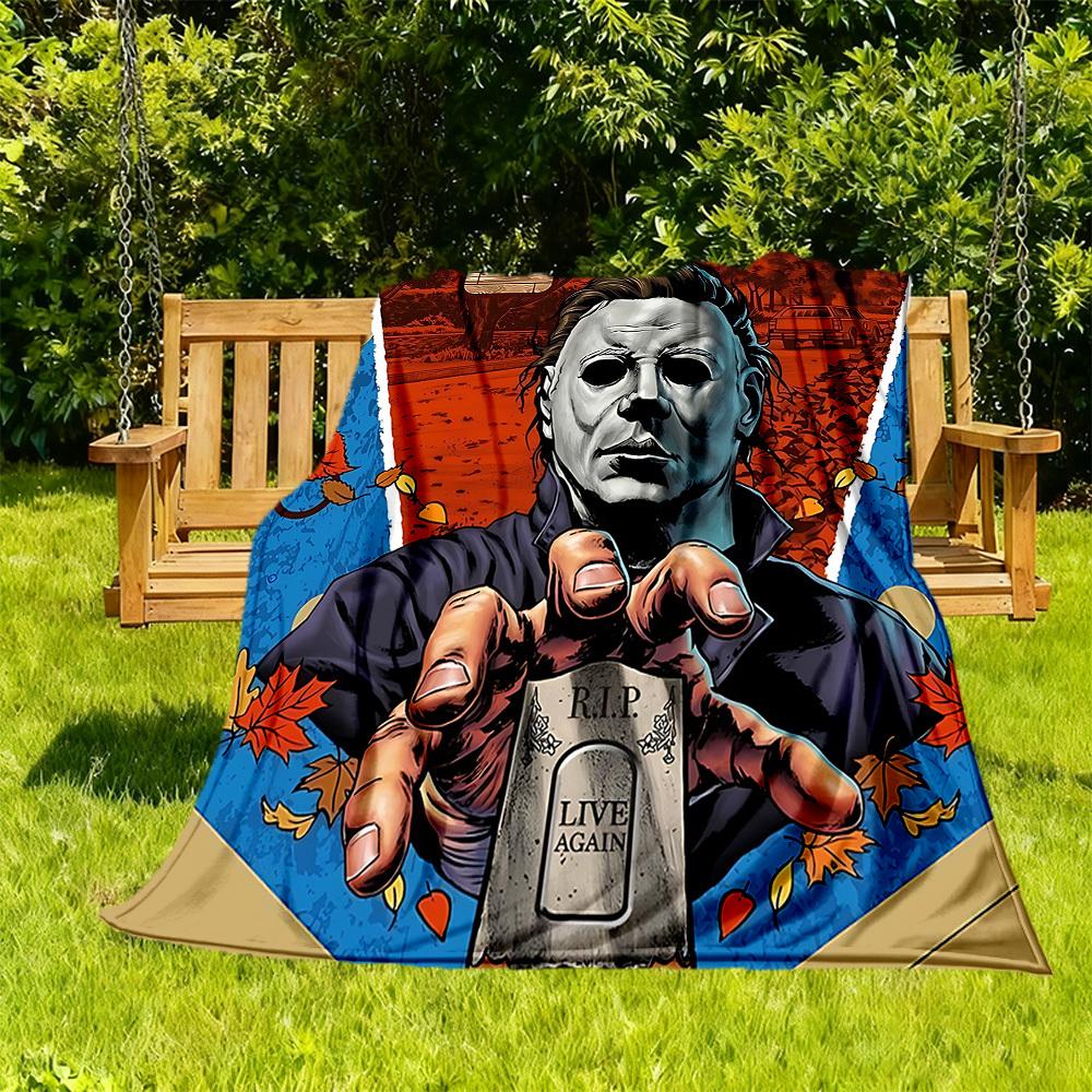 1pc Halloween Michael Myers Outdoor Blanket Lightweight Flannel, Soft & Warm, All Season Use for Sofa, Outdoor, Camping, Living Room, Office, Chair