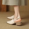 Fashion NEW Summer Women Sandals Genuine Leather Shoes for Women Pointed Toe Chunky Heel Shoes Simple Cover Toe Slingback Buckle Sandals