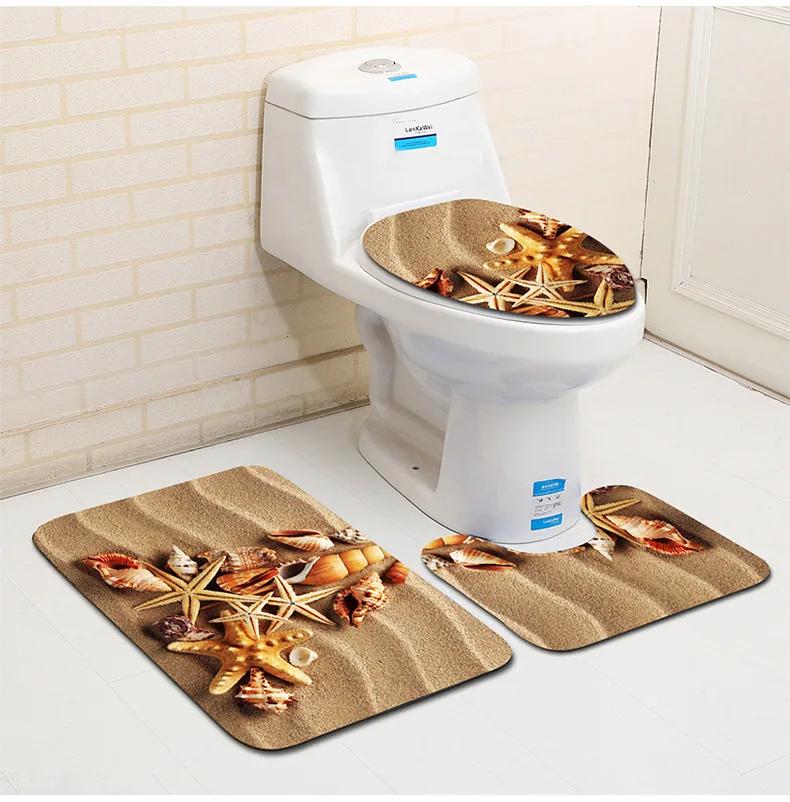 3D Ocean Seabed Animals Toilet Cover Bath Mat Sets Fish Dolphin Printed Bathroom Curtain Set Waterproof Fabric Shower Curtains