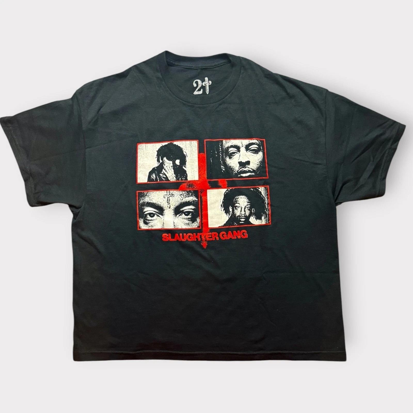 21 Savage Slaughter Gang Graphic T- Shirt Black Mens Medium Rap Tee 37861022 L