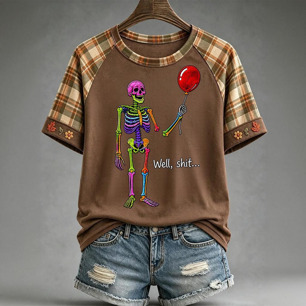 Women's Halloween Raglan Sleeve T-Shirt Neck Short Sleeve Printed Top