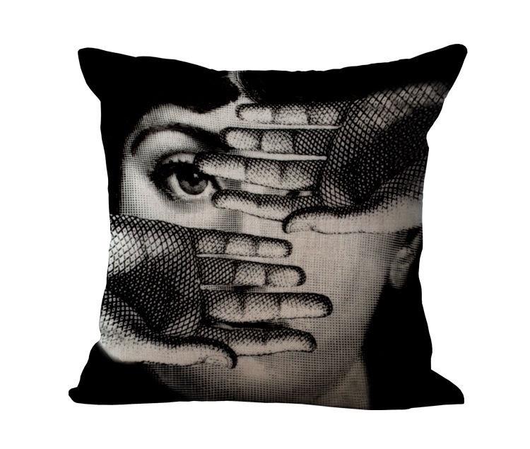 Unique Linen Vintage Piero Fornasetti Face Throw Pillow Case With Artistic Face Illustration