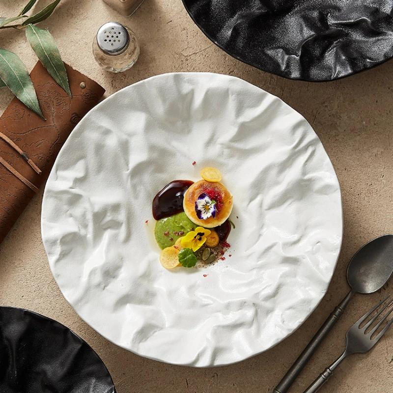 New Ceramic Pleated Western Dining Plate Setting Up Tableware in High-end el Restaurants Household Salad Plate Ceramic Plate