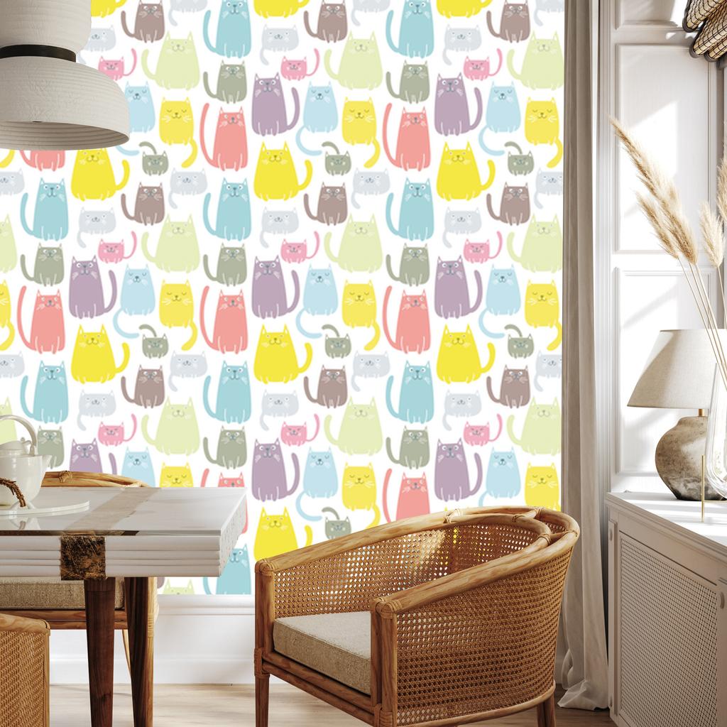 Colorful Cheerful Kittens Wallpaper for Living Room and Bedroom 50x1000