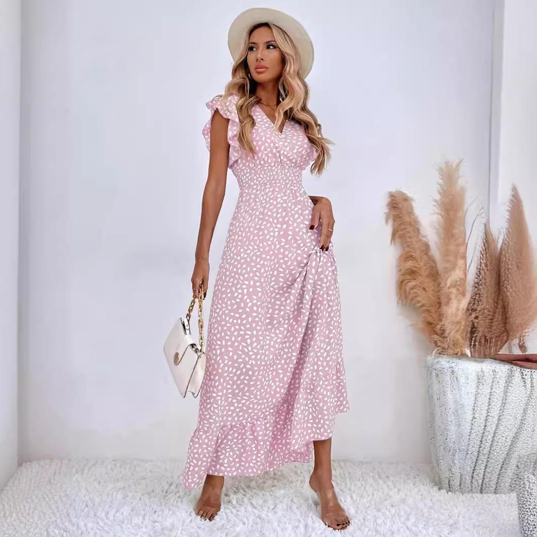 

QICED Женское весенне-летнее платье с V-образным вырезом, завышенной талией, полной юбкой и рукавами-фонариками S светло-фиолетовый