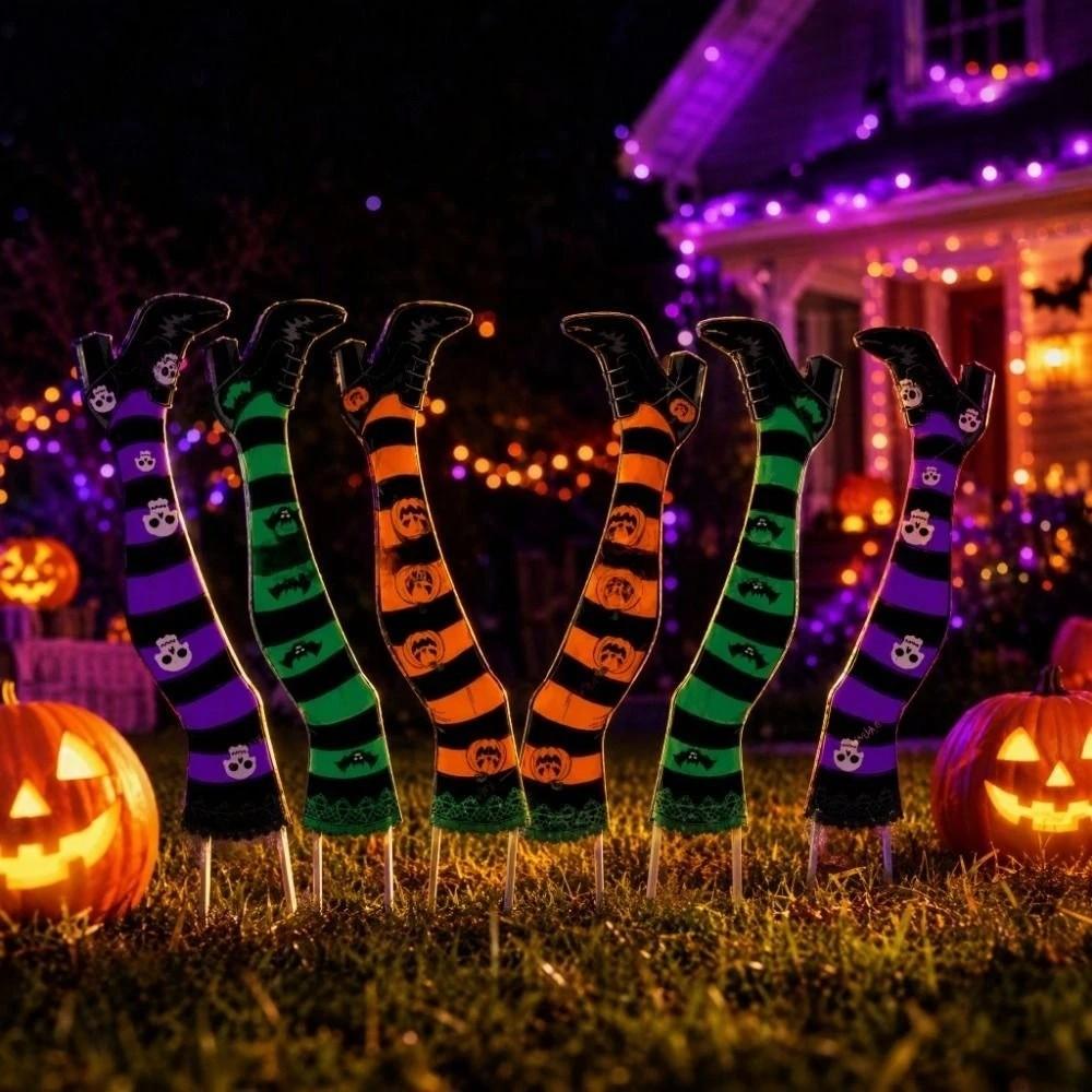 6pcs Skull Witch Legs Decoration Pumpkin Bat Witch Feet Lawn Decor  Garden Lawn
