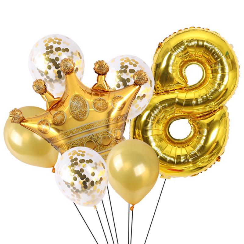 Children's First Birthday Gold Crown Foil Number Balloon Set Party Decorations