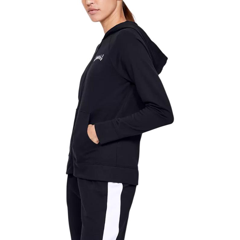 Under Armour Rival Terry Zip Hoodie With Letter Logo Women Jacket Black 1351810-001