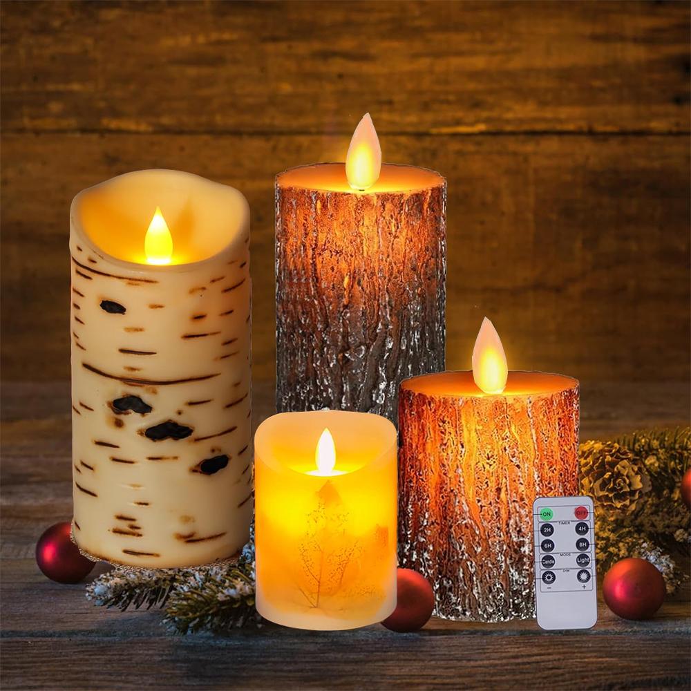 3PCS LED Flameless Pillar Candles Battery Operated with Flickering Warm Yellow Light Moving Wicks Candles with Timer and Remote