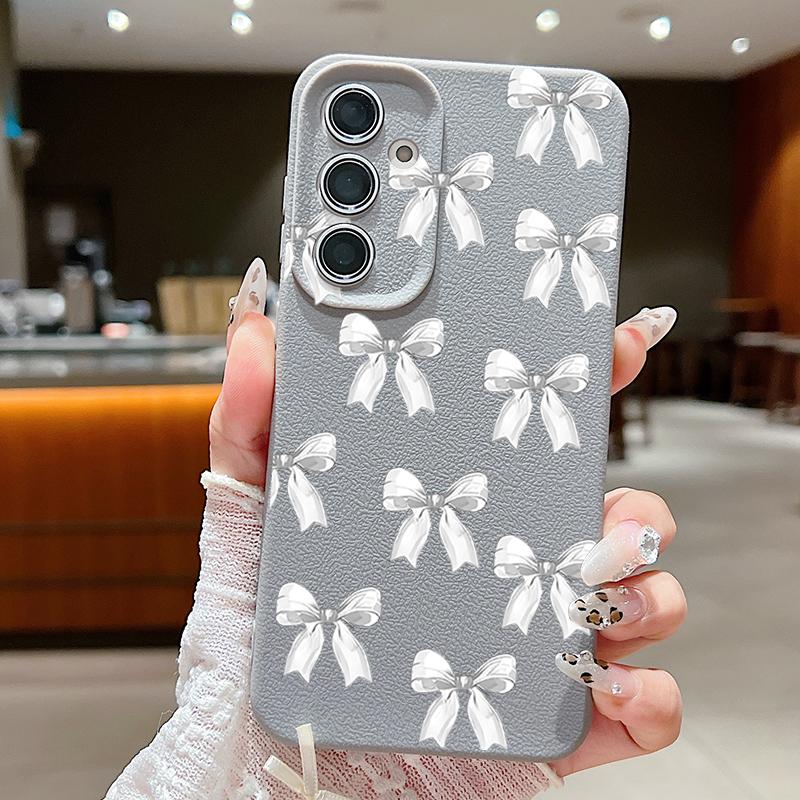 Nárazuvzdorný měkký kryt na telefon s potiskem mašličky pro Samsung S25 S24 FE S23 Ultra S22 A36 A56 A55 A16 A26 A35 Textura kůže TPU Tenký matný nárazník