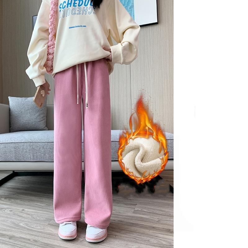 Autumn Winter The Season Women's Wide Leg Pants Drapey Corduroy Fleece Lined Straight Cut Slimming Versatile Tencel Narrow