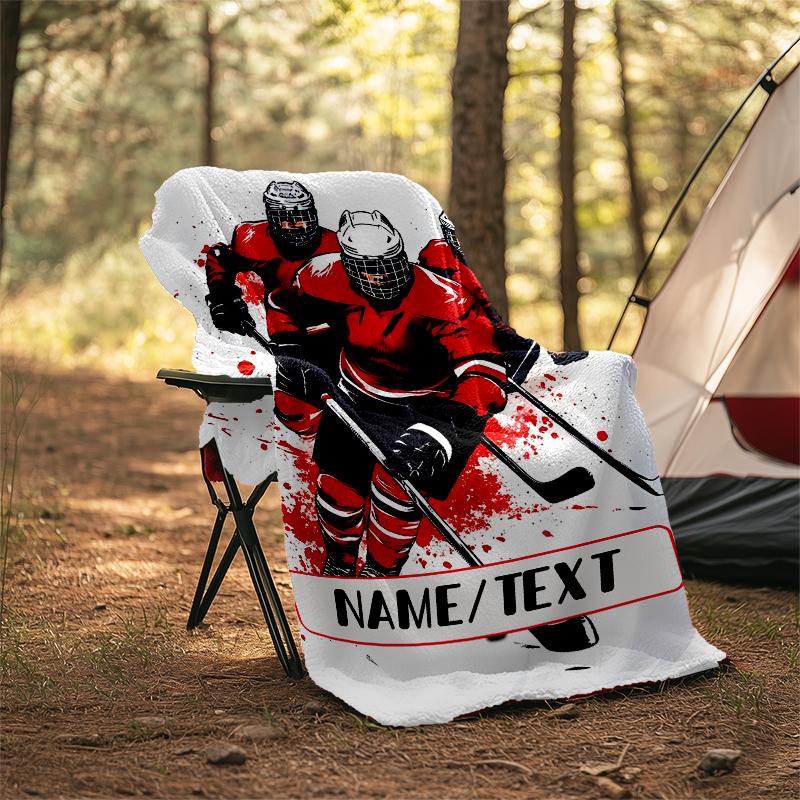 1PC Custom Name Hockey Players Action outdooor Flannel blankets Throw Blanket All-Season Throw Gift Bedspread for Couch, Bed, Camping Holiday Birthda