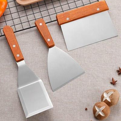Set di spatole angolate in acciaio inossidabile e legno massello per barbecue, torte e tiramisù
