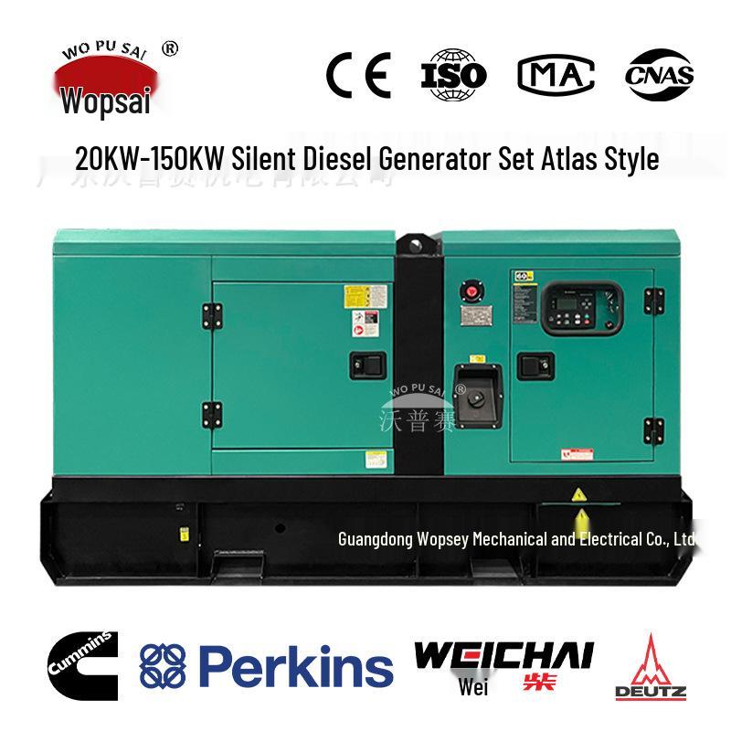 Atlas Style Silent Diesel Generator Set, 20KW-150KW, with Silent Box Processing