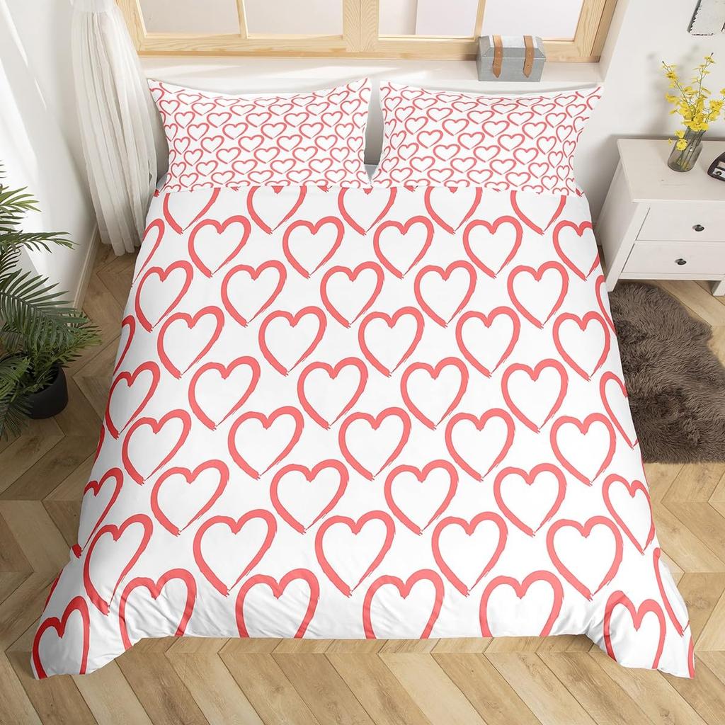 Heart Bedding Love Theme Comforter Cover Set Quilt Cover With 2 Pillowcases For Kids Teens Adults Women Men Queen King Size Twin