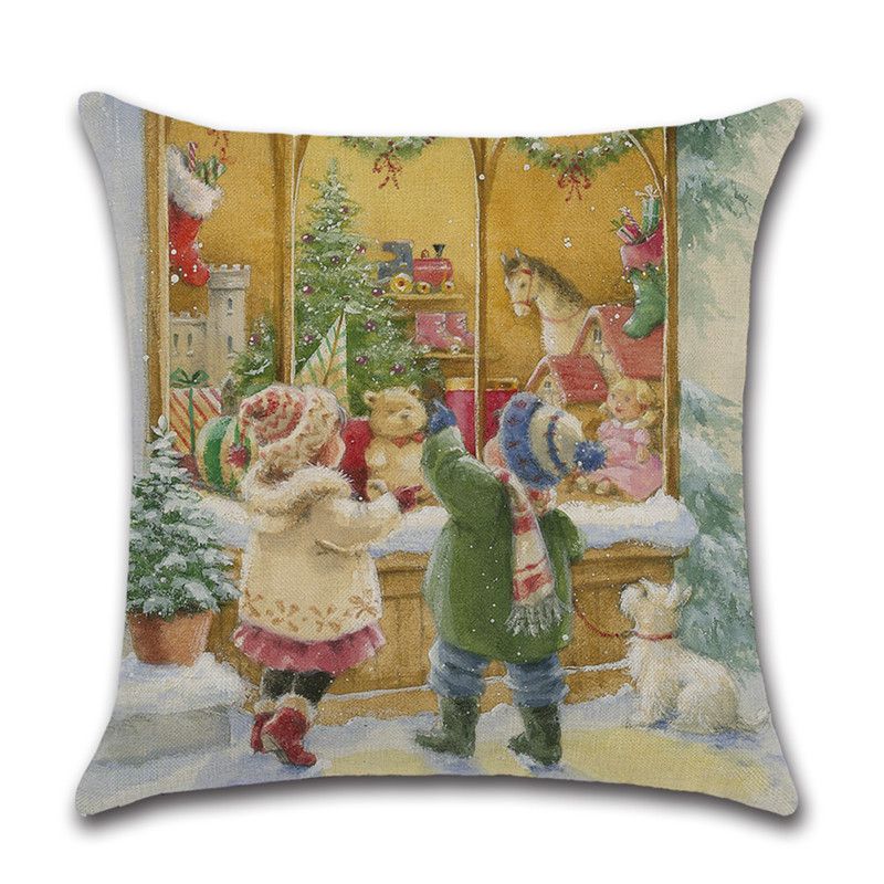 Festive Christmas Cushion Cover Featuring Charming Snowman And Santa Claus Design For Cozy Home Decor