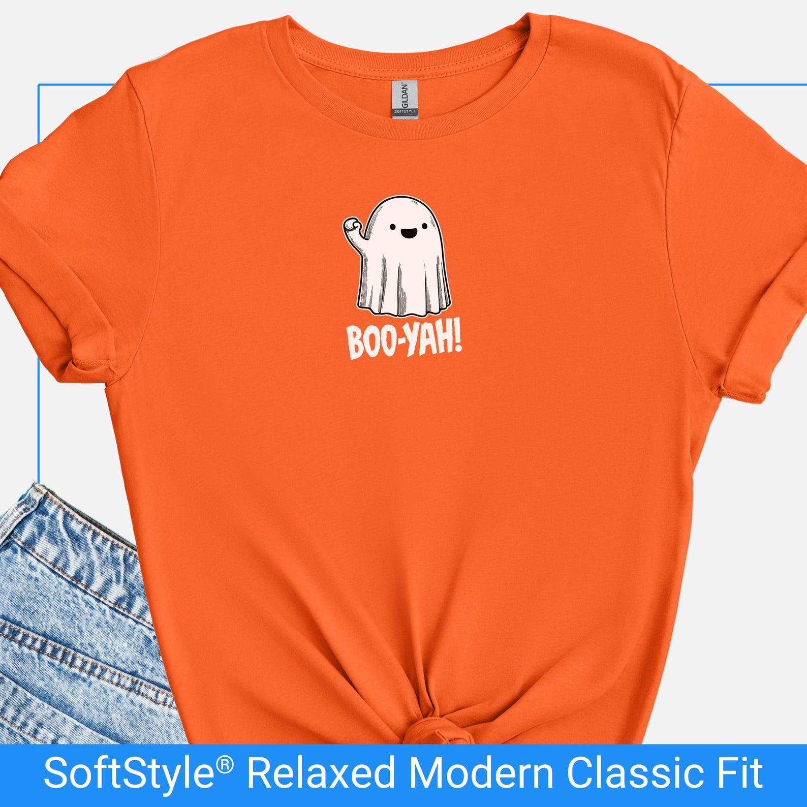 Funny Halloween Ghost T-Shirt, Boo Yah Ghost Tshirt, Spooky Humor Shirt Gift, Minimalist Spooky Season Tee, Cute Fall T Shirt 3XL