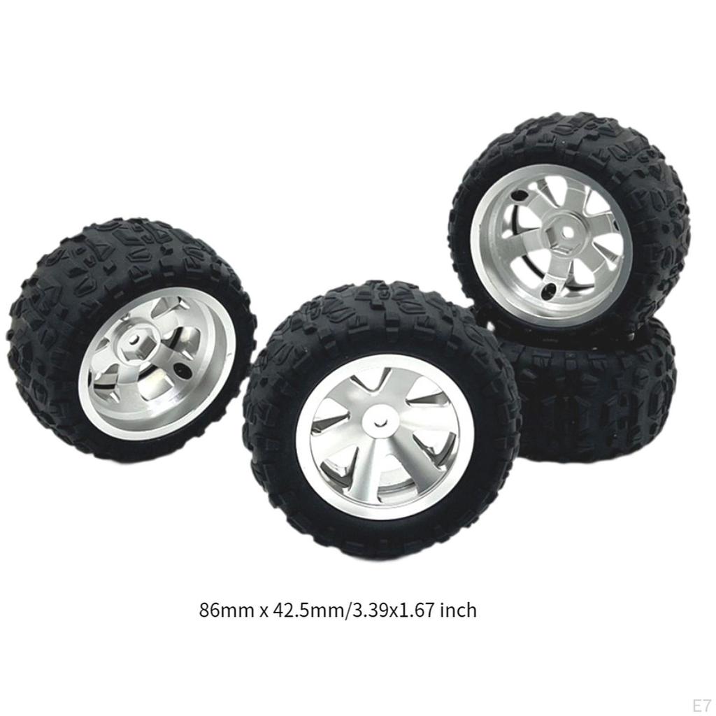 4 Pieces RC Car Tires Parts Metal Rims Rubber Replacement for 16207 16209 H6V3 14302 1:12 1:14