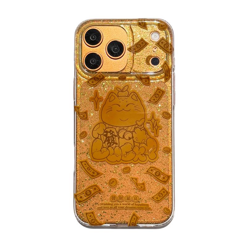

Gold & Silver Foil Lucky Cat Anti-Fall Case for iPhone 14/13, Compatible with Apple 17/16/15 PROMAX 15