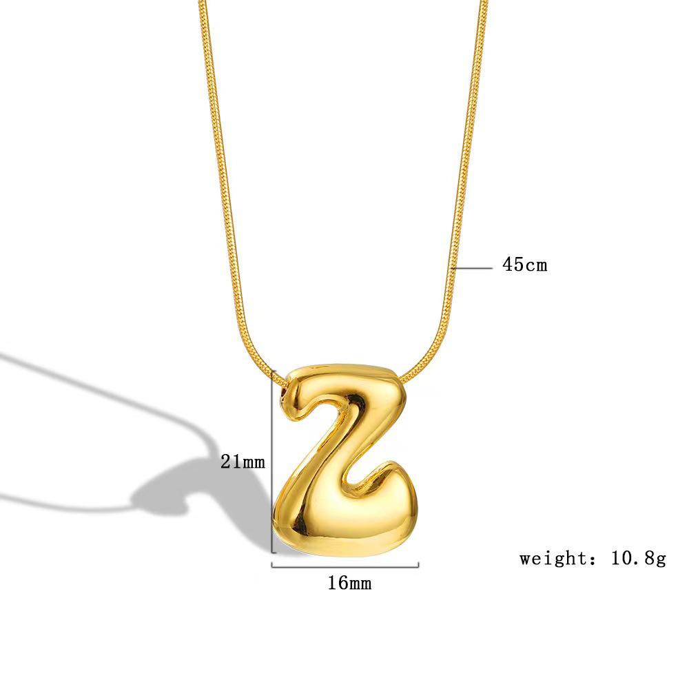 Chubby 26-Letter Balloon Pendant Necklace, Gold-Plated Stainless Steel