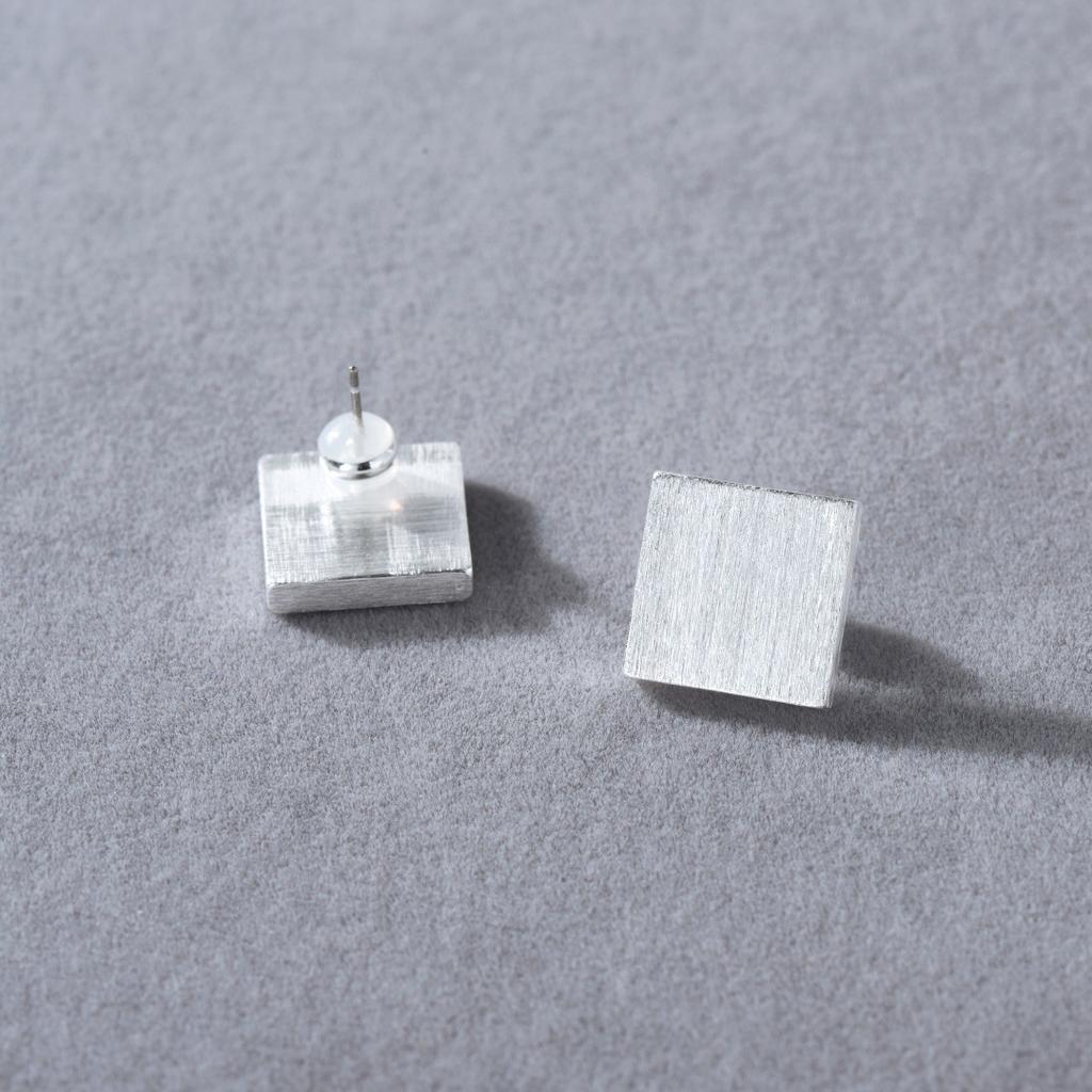 Niche Personality Light Luxury Fashion Simple Square Brushed Earrings S925 Silver Needle Stud Earrings Temperament Versatile Earrings