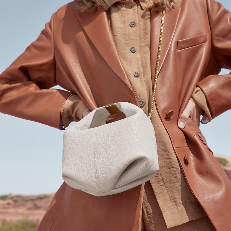French Poleneparis Niche Cowhide Shoulder Messenger Women's Bag Number11 Dumpling Bento Bag Leather Bag
