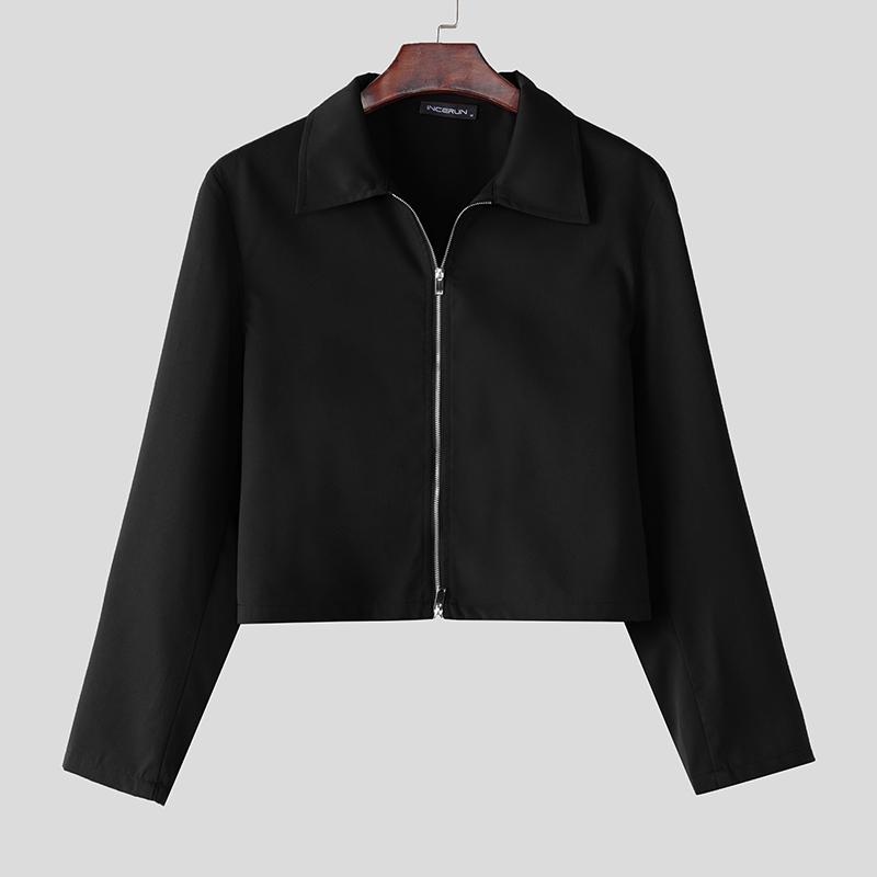 

INCERUN Мужские рубашки с воротником-лацканом, длинным рукавом, на молнии, однотонные, короткие, повседневные S