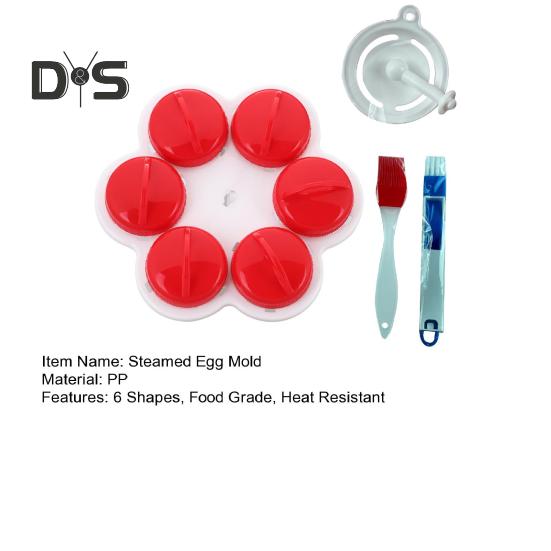 6Pcs Steamed Egg Mold with Brush 6 Shapes Food Grade PP Heat Resistant Non-stick Poached Egg Cup Cooker Steamer Kitchen Gadget