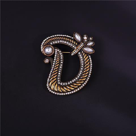 Letter English Brooch Pin Luxury Rhinestone Pearl Lapel Pins for Women Vintage Sweater Suit Badge Accessories Fashion Jewelry