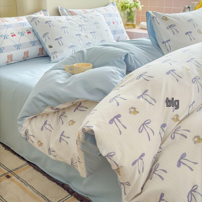 Class A Double Layer Gauze Bedding Set: Bubble Comforter Cover with Washed Cotton for Student Dorms, 3 or 4 Pieces.