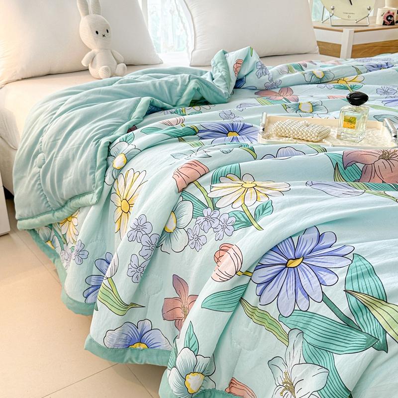 New Washed Cotton Summer Quilt Air Conditioning Core Printed Small Fresh Quilt Fresh Breathable Quilted Duvet Bedding