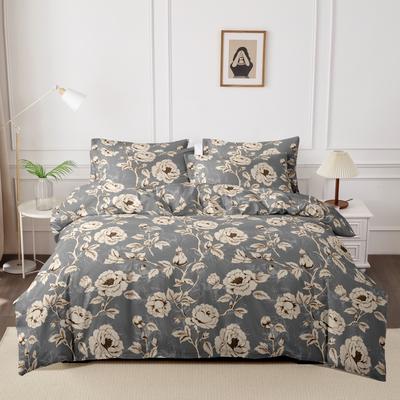 Kuup Bequemes Atmungsaktives Bettwäscheset Queen King Size Blumenmuster Flockierung Bettbezug Bettlaken Kissenbezug Bettwäscheset
