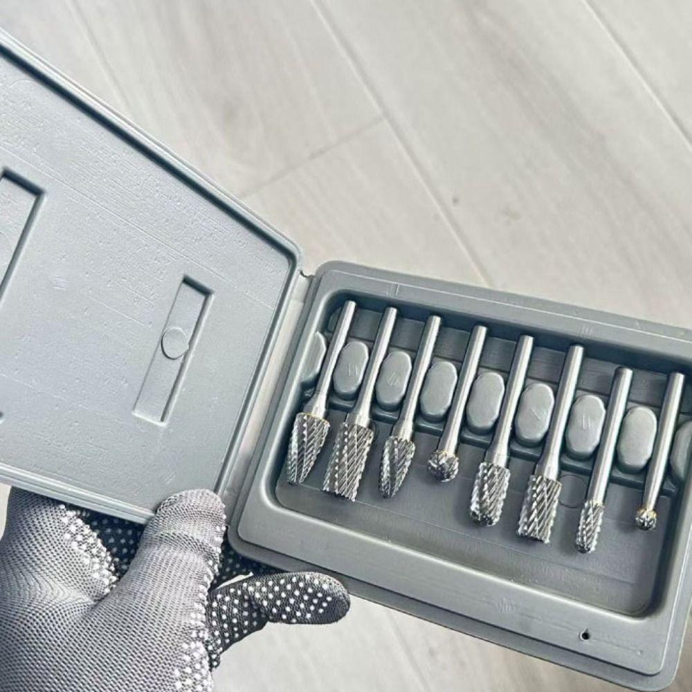 8pcs/set Precision Rotary Cutter File 6mm Shank Rotary Burr Set Double Cut Rotary Burr File  Metal