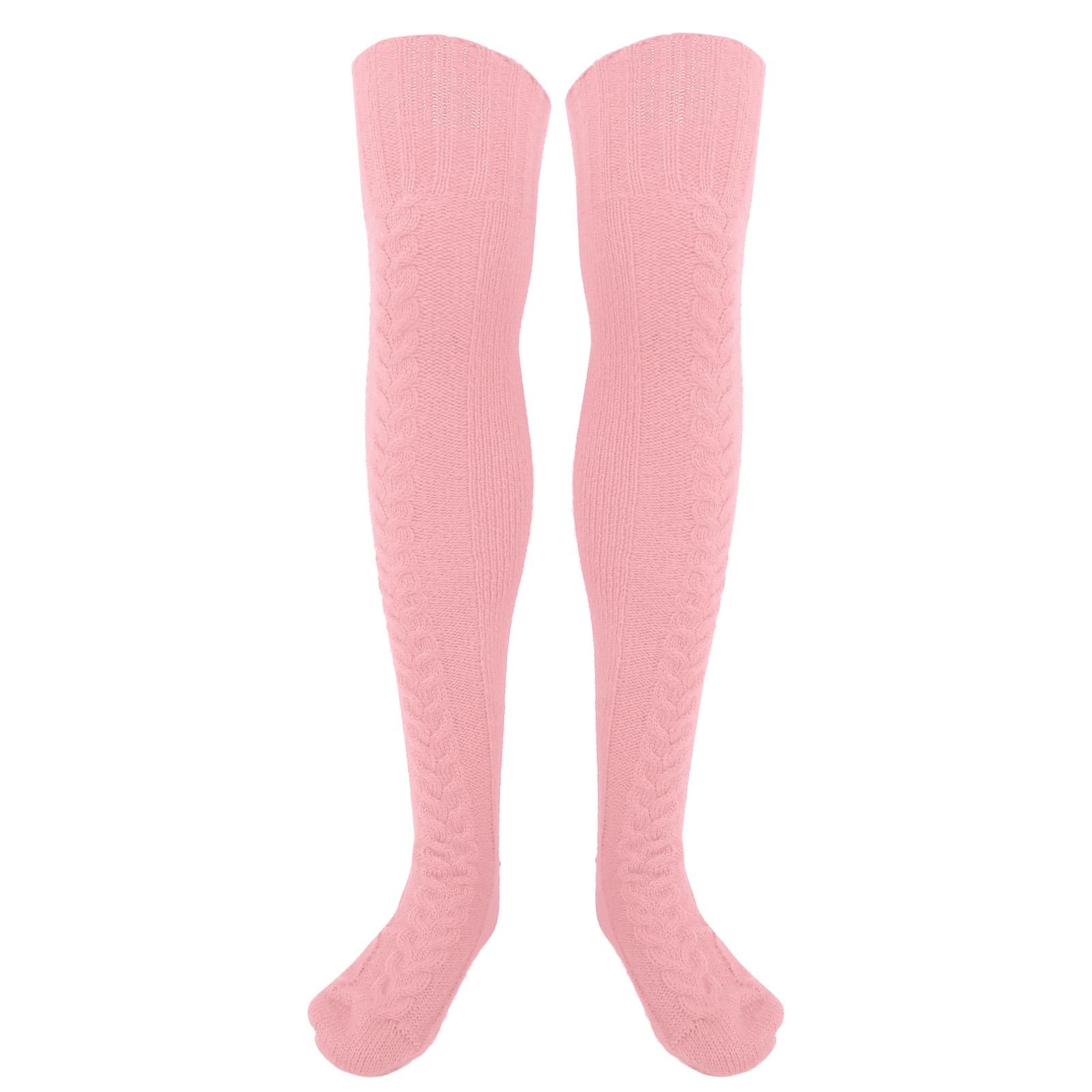 

Теплые вязаные чулки-трубы для ног, зимние носки-трубы для ног, высокие сапоги, розовые розовый