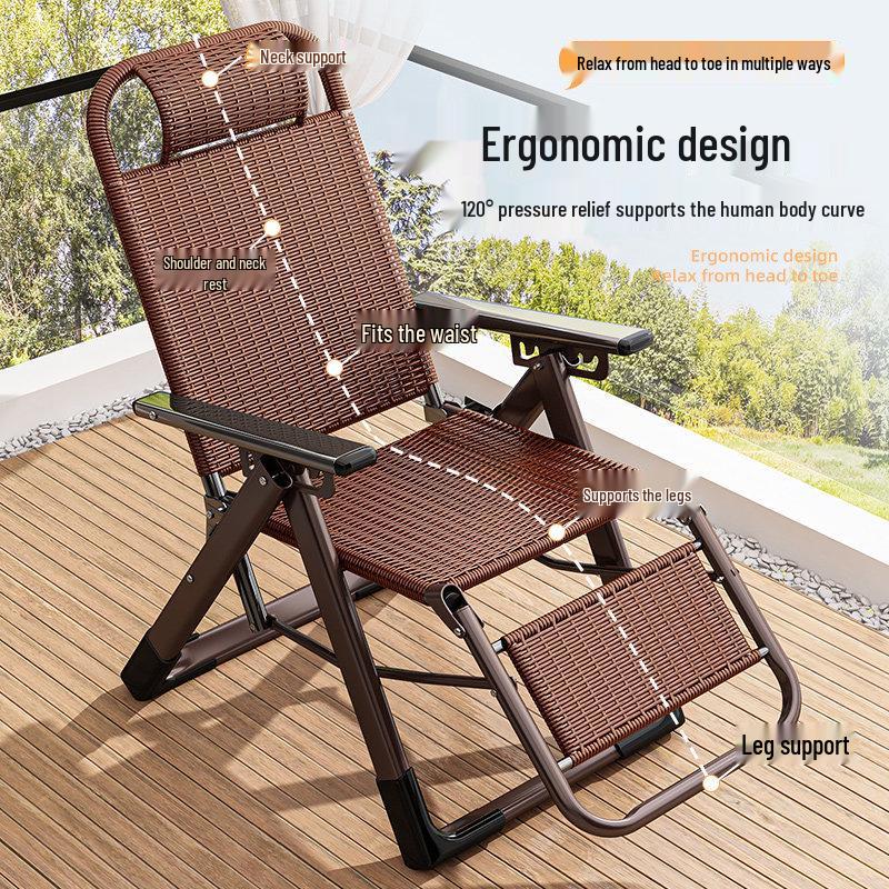 Dual-Use Folding Rattan Chair for Lounging and Napping - Perfect for Balcony and Home Leisure, with Comfortable Backrest for the Elderly.