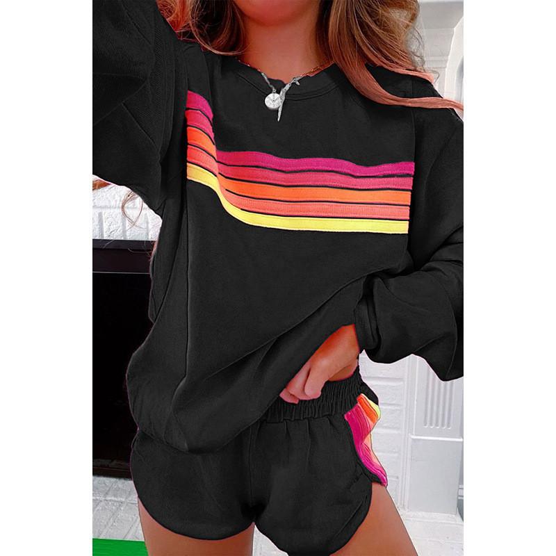 Relaxed Female Pullover Set With Color Block Pattern For Autumn Winter Casual Wear