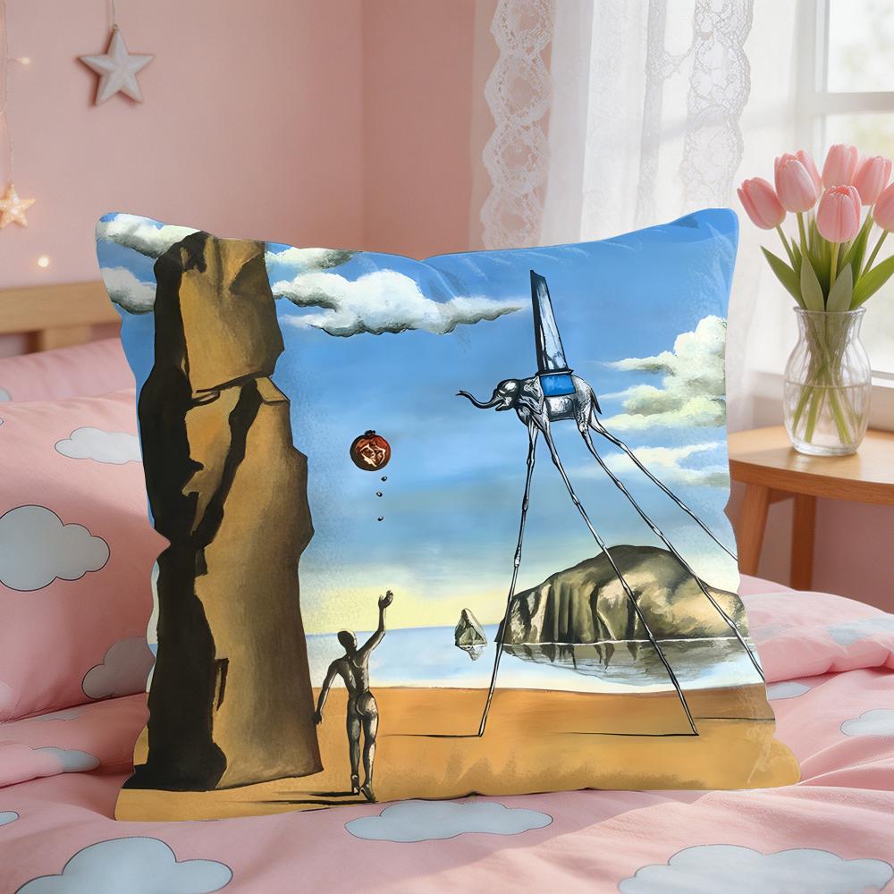 SSalvador Dali Abstract Cushion Cover Square Short Plush Pillow Case Living Room Sofa Home Decor Funda X