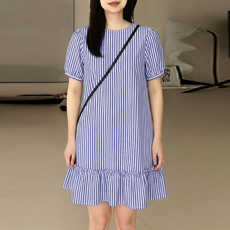 

ZANZEA Women Casual Round Neck Short Sleeve Stripe Dress 2XL