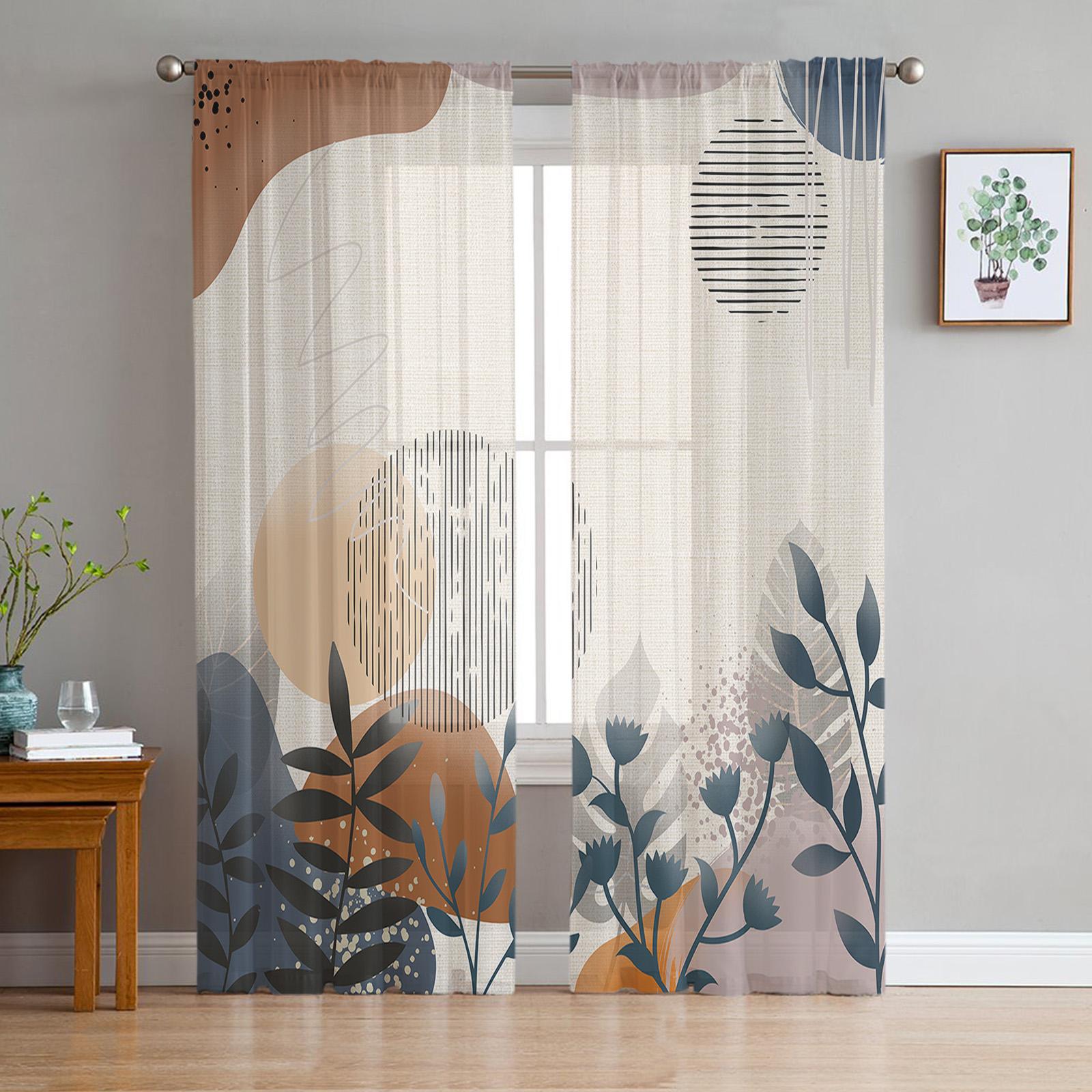 

Bohemian Brown Mandala Modern Curtains For Living Room Transparent Tulle Curtains Window Sheer For The Bedroom Accessories Decor W135 x H114cm