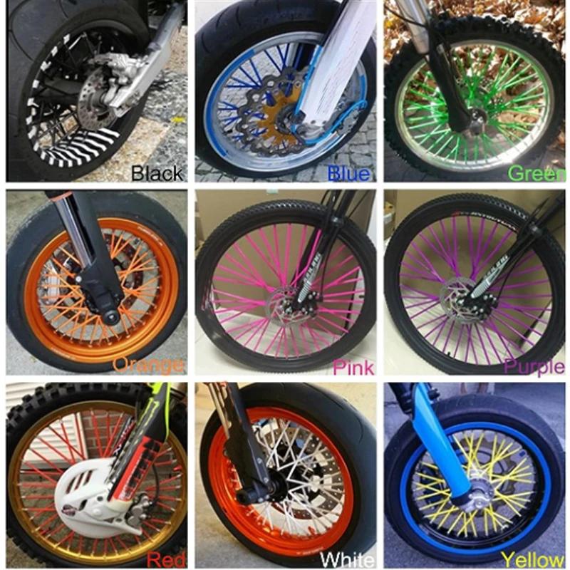 72pcs Bicycle Wheel Spoked Protector Wraps 17/24cm Wheel Rim Spoke Wrap Kit for Motorcycle Bike Color Rims Skin Trim Covers Pipe