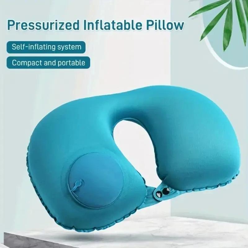 1 Press Type Inflatable Pillow U-shaped Pillow, Foldable U-shaped Double Hump Neck Pillow, Portable Outdoor Travel Pillow