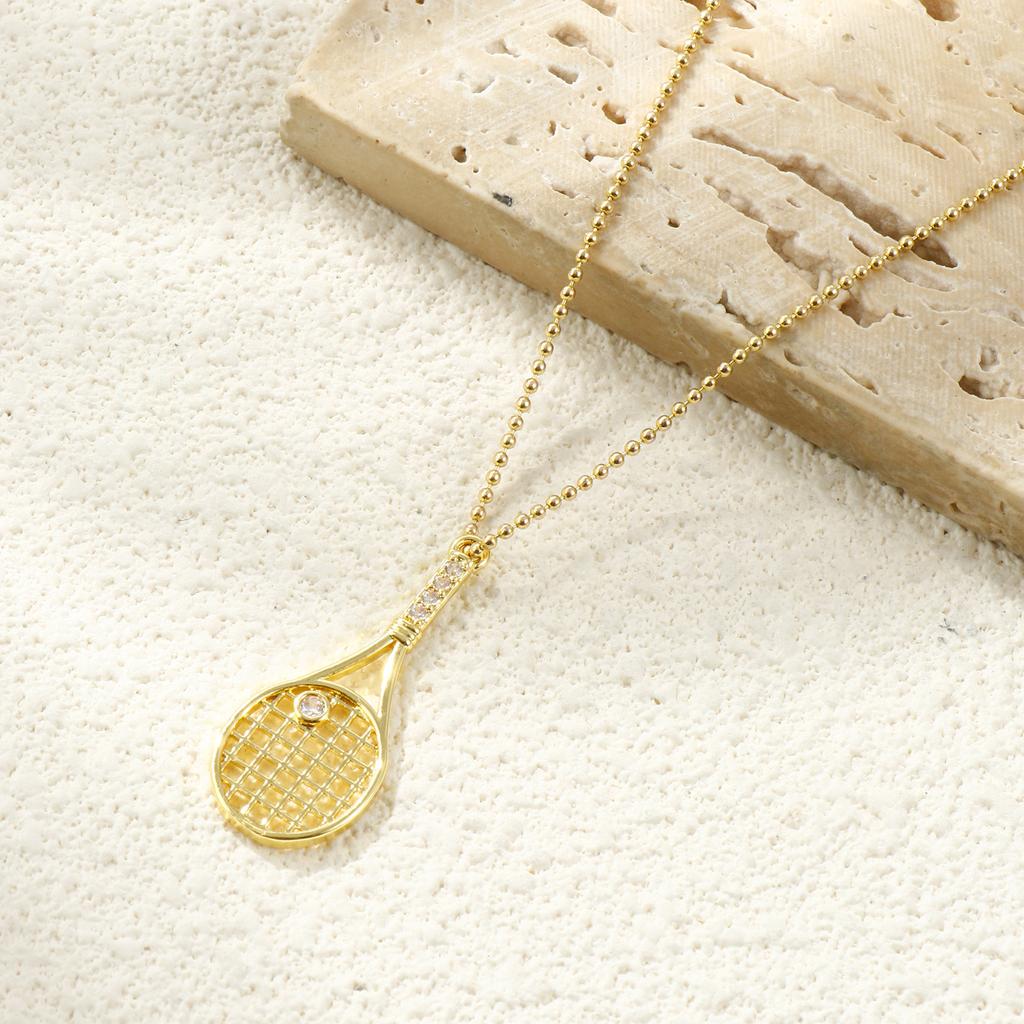 2PCs Brass Sport Pendants 18K Gold Plated Tennis Racket Hollow Clear Cubic Zirconia Charms For DIY Necklace Making 3.2cm x 1.3cm