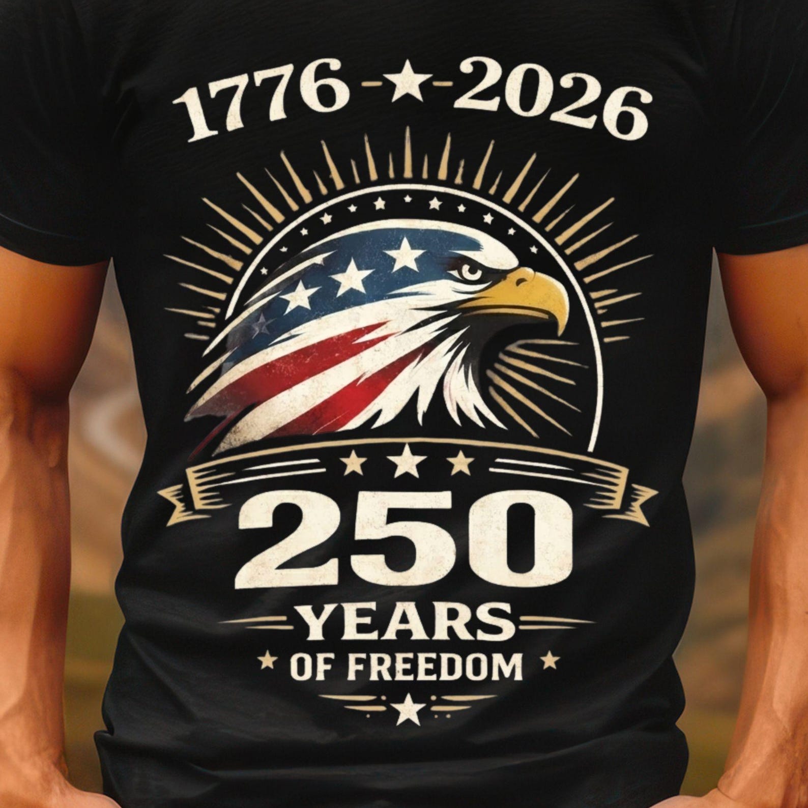250 Years of Freedom eagle 1776 2026 T-Shirt | American flag patriotic tee S