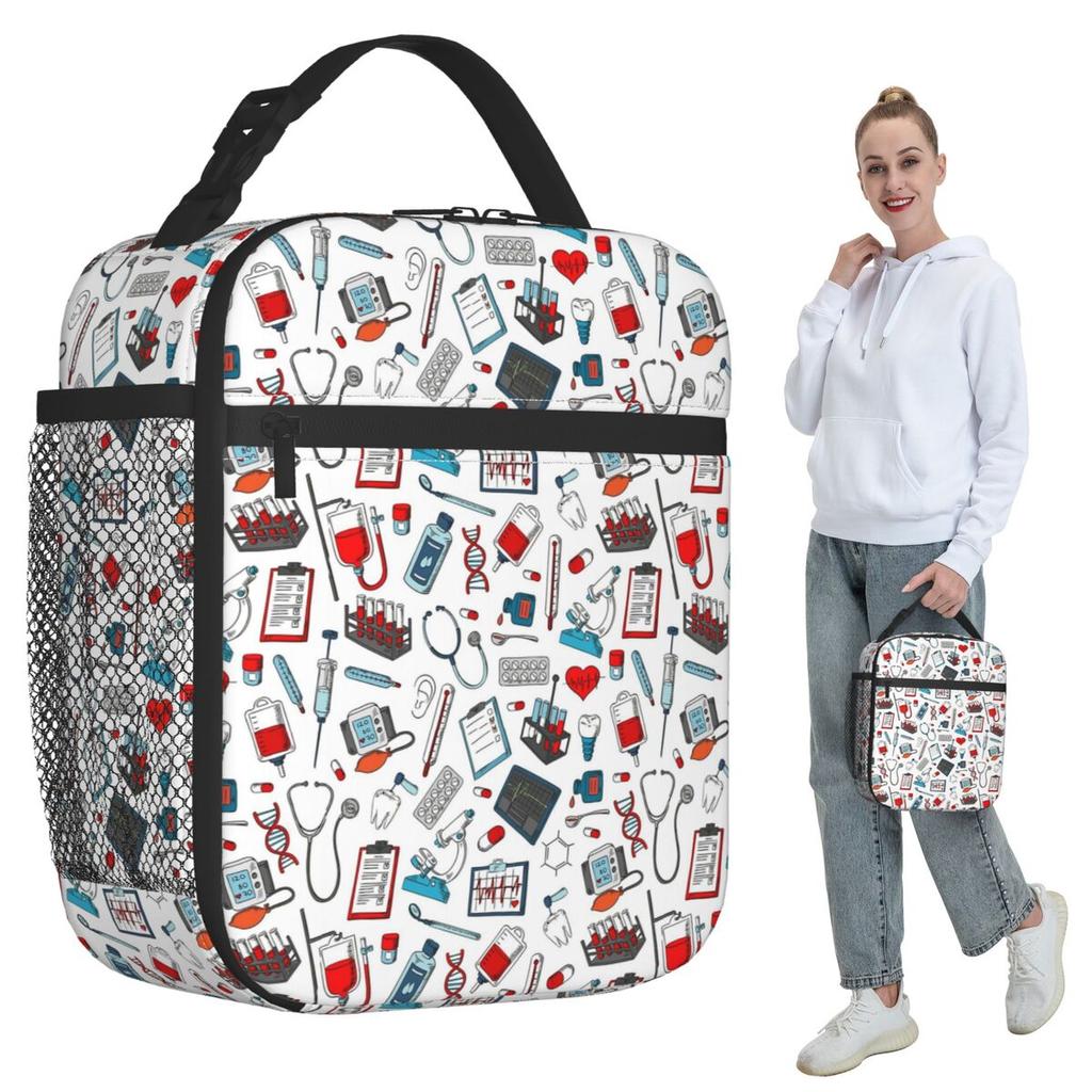Medical Equipment Pattern Insulated Lunch Bag for Kids School Cooler Thermal Food Box Tote Leakproof Lunch Boxes Container